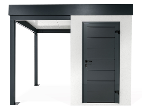 GARDEON® Mini-Gartenhaus mit Hörmann-Türen und überdachtem Bereich