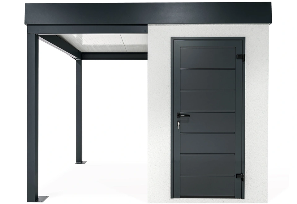 GARDEON® Mini-Gartenhaus mit Hörmann-Türen und überdachtem Bereich