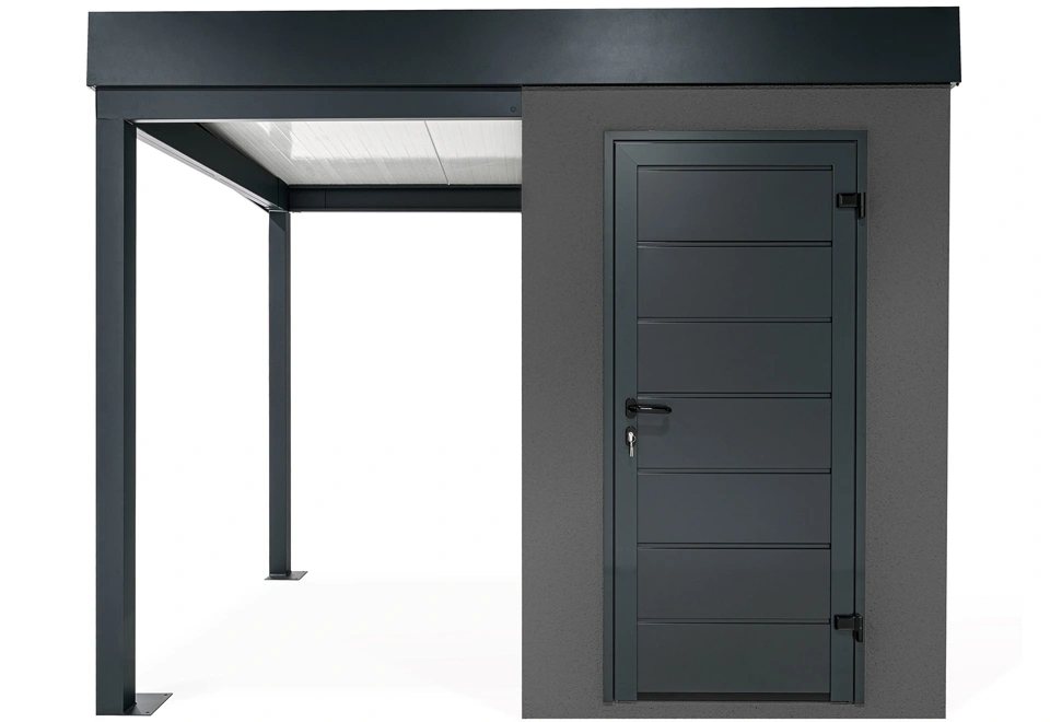 GARDEON® Mini-Gartenhaus mit Hörmann-Türen und überdachtem Bereich