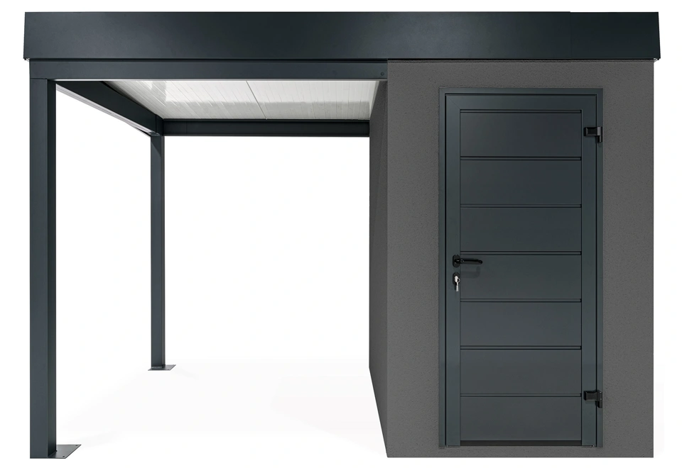 GARDEON® Mini-Gartenhaus mit Hörmann-Türen und überdachtem Bereich