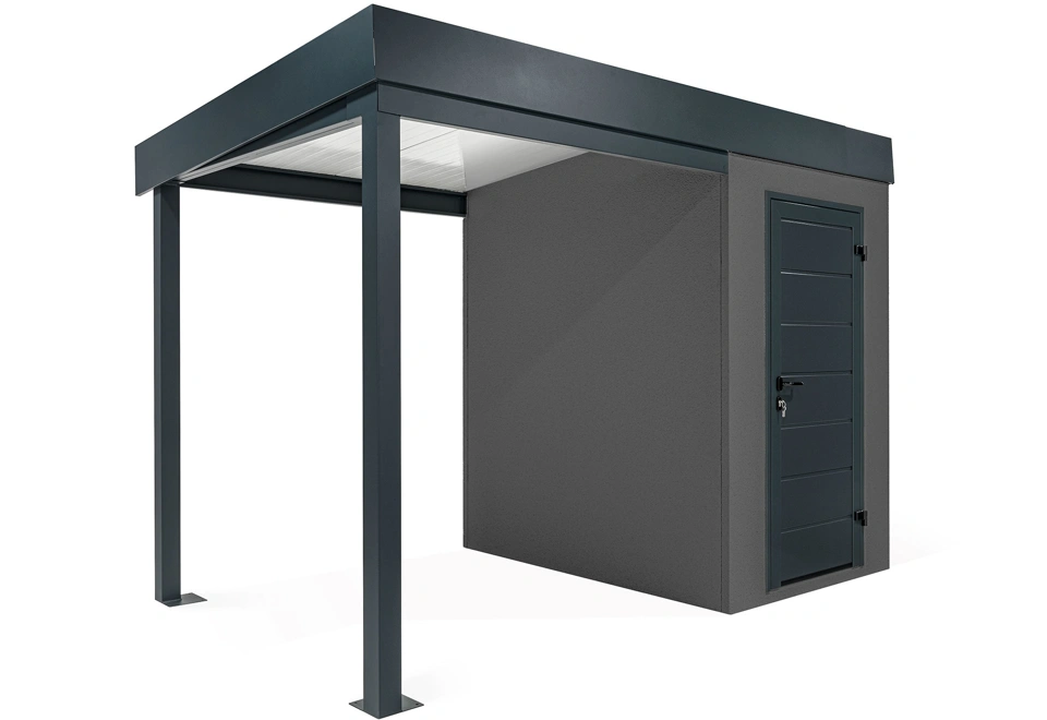 GARDEON® Mini-Gartenhaus mit Hörmann-Türen und überdachtem Bereich