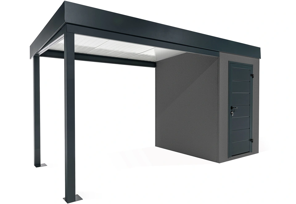 GARDEON® Mini-Gartenhaus mit Hörmann-Türen und überdachtem Bereich