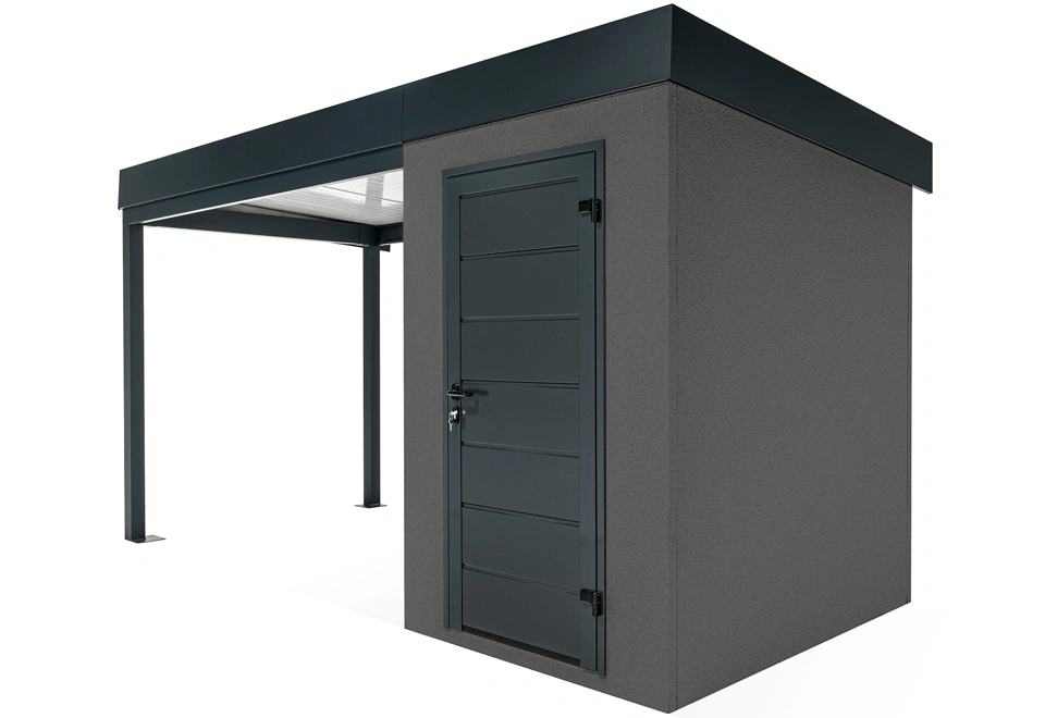 GARDEON® Mini-Gartenhaus mit Hörmann-Türen und überdachtem Bereich