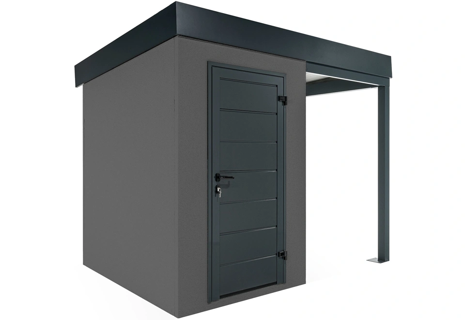 GARDEON® Mini-Gartenhaus mit Hörmann-Türen und überdachtem Bereich
