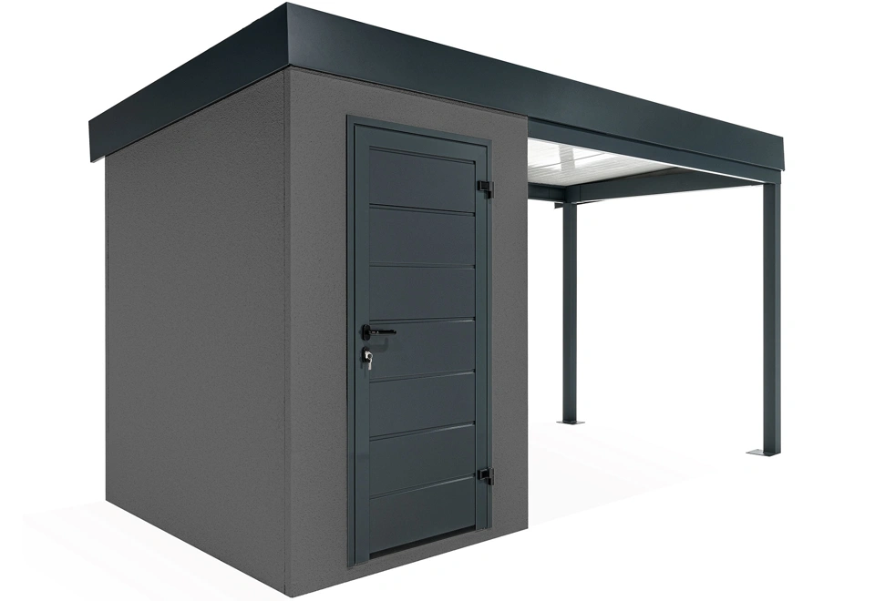GARDEON® Mini-Gartenhaus mit Hörmann-Türen und überdachtem Bereich