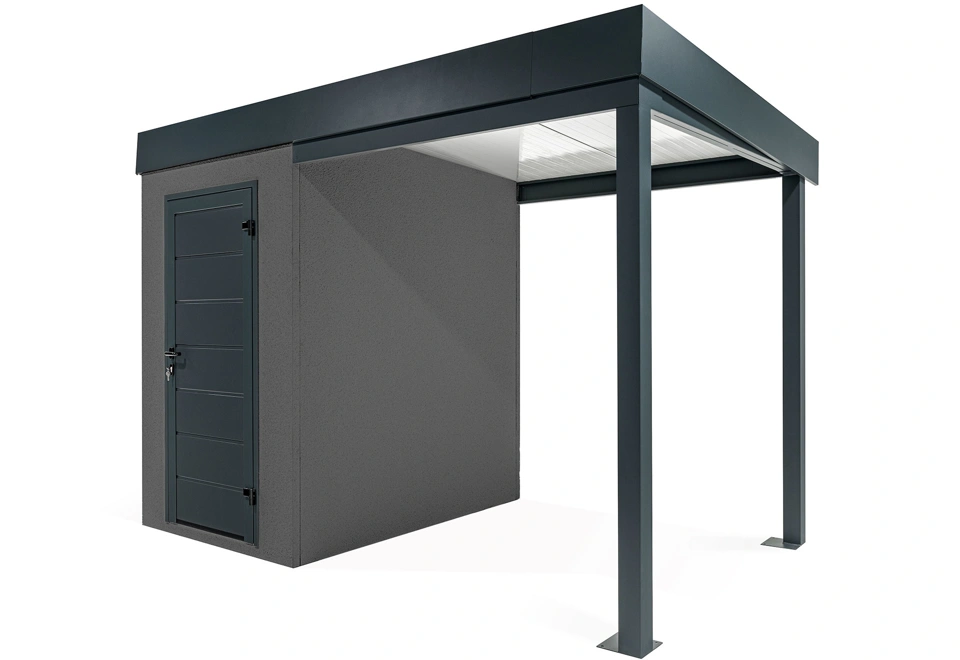GARDEON® Mini-Gartenhaus mit Hörmann-Türen und überdachtem Bereich
