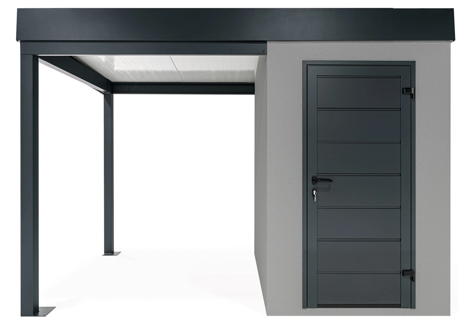 GARDEON® Mini-Gartenhaus mit Hörmann-Türen und überdachtem Bereich