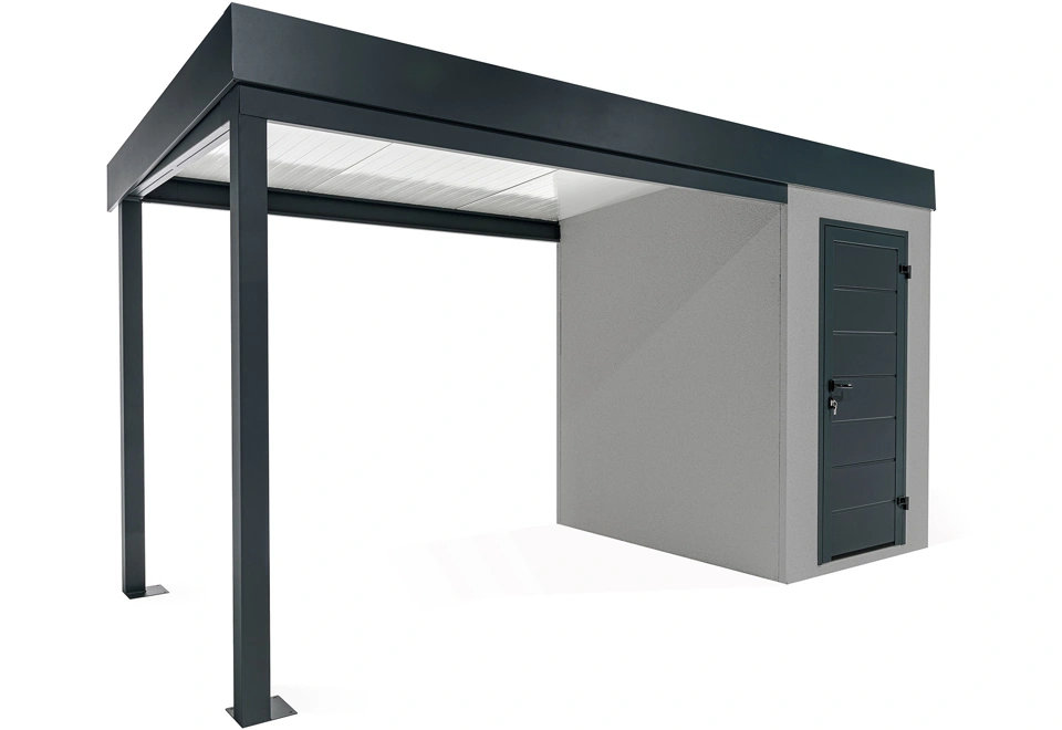 GARDEON® Mini-Gartenhaus mit Hörmann-Türen und überdachtem Bereich