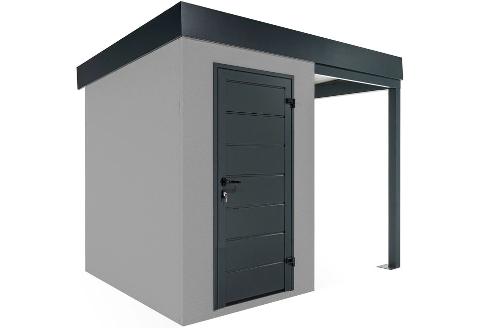 GARDEON® Mini-Gartenhaus mit Hörmann-Türen und überdachtem Bereich
