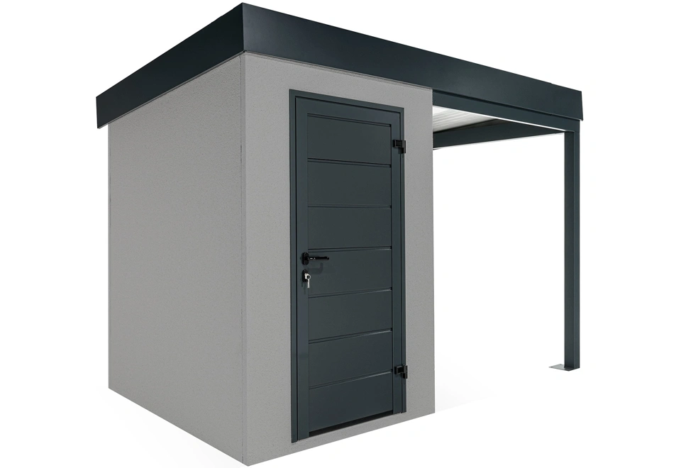 GARDEON® Mini-Gartenhaus mit Hörmann-Türen und überdachtem Bereich