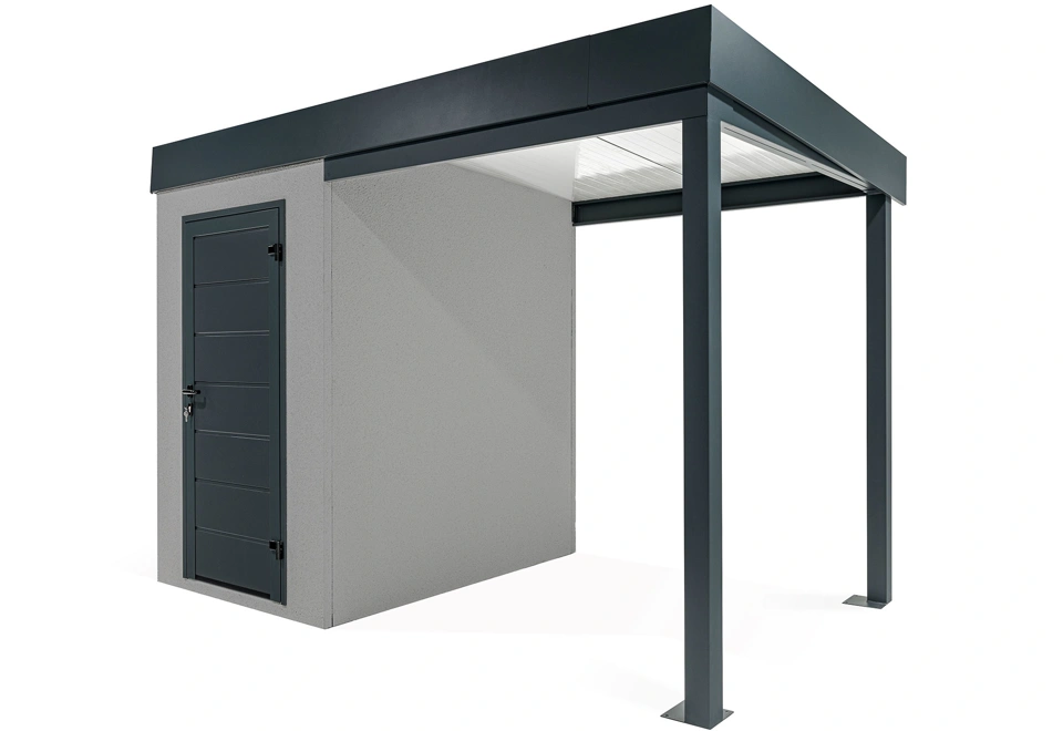 GARDEON® Mini-Gartenhaus mit Hörmann-Türen und überdachtem Bereich