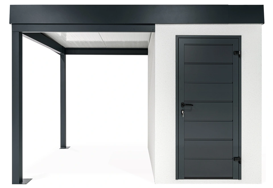 GARDEON® Mini-Gartenhaus mit Hörmann-Türen und überdachtem Bereich