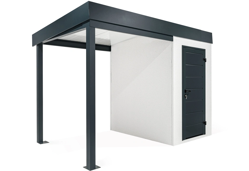 GARDEON® Mini-Gartenhaus mit Hörmann-Türen und überdachtem Bereich