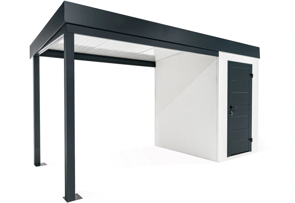 GARDEON® Mini-Gartenhaus mit Hörmann-Türen und überdachtem Bereich