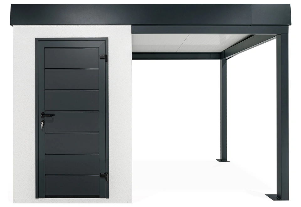 GARDEON® Mini-Gartenhaus mit Hörmann-Türen und überdachtem Bereich