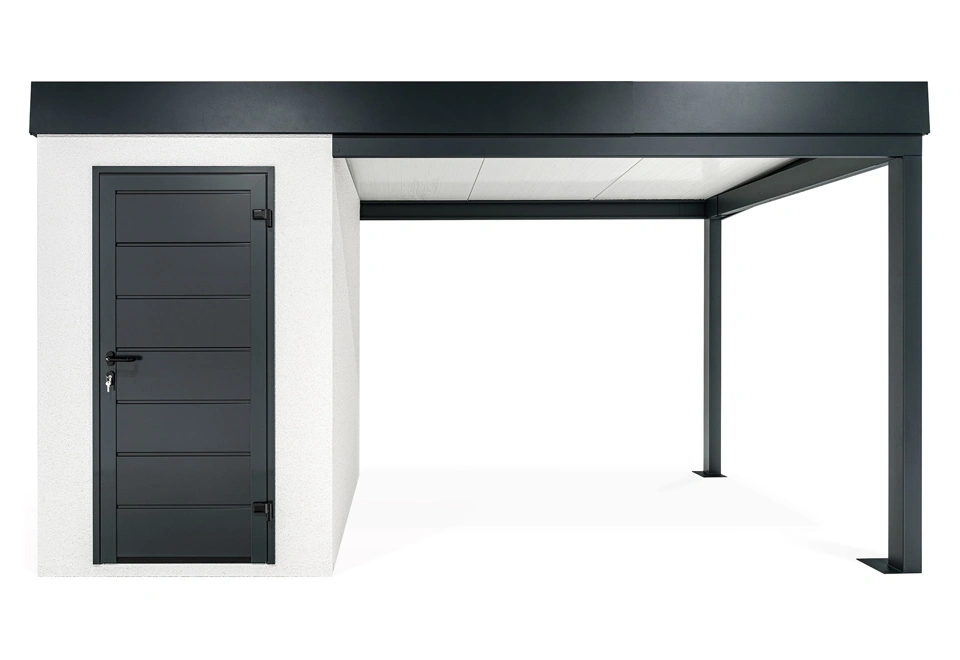 GARDEON® Mini-Gartenhaus mit Hörmann-Türen und überdachtem Bereich