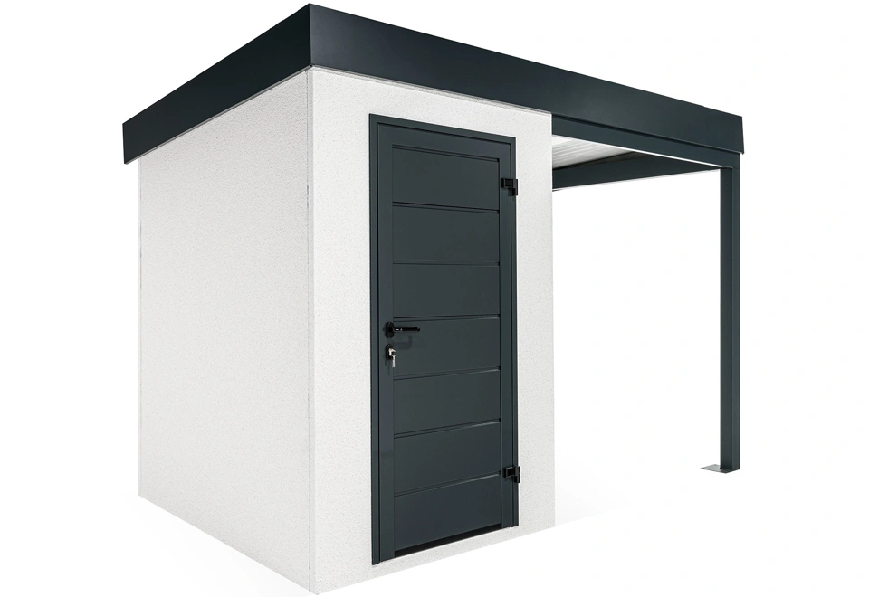 GARDEON® Mini-Gartenhaus mit Hörmann-Türen und überdachtem Bereich